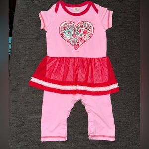 Hanna Anderson Pink and Red Baby one piece with Heart Design and tulle peplum